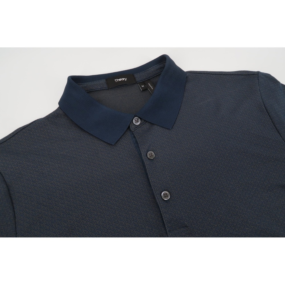 Theory Polo Shirt Mens Medium Navy Geometric Micro Print Short Sleeve Luxury